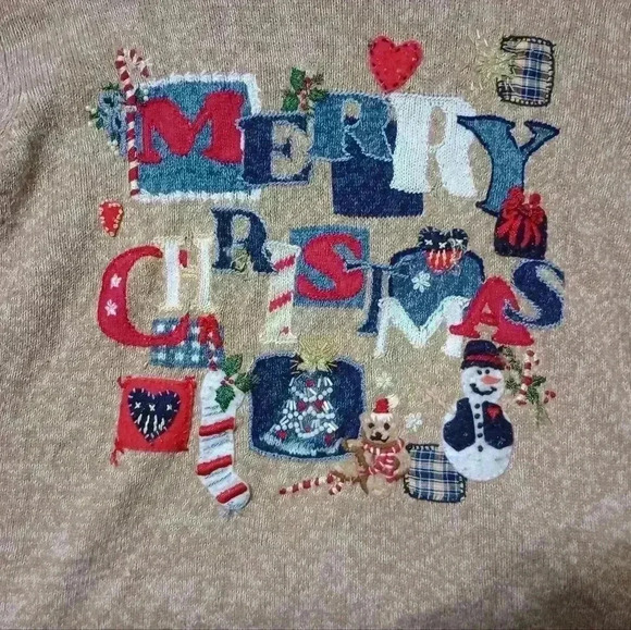 VTG Heirloom Collectibles Christmas Collection Womens Tan Sweater SZ L Y2K - Picture 2 of 7